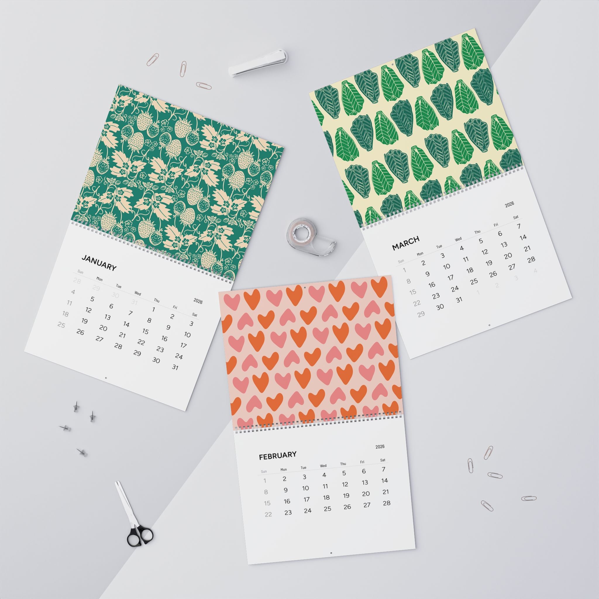 2026 Modern Folk Pattern Wall Calendar – Floral & Illustrative Kitchen Art