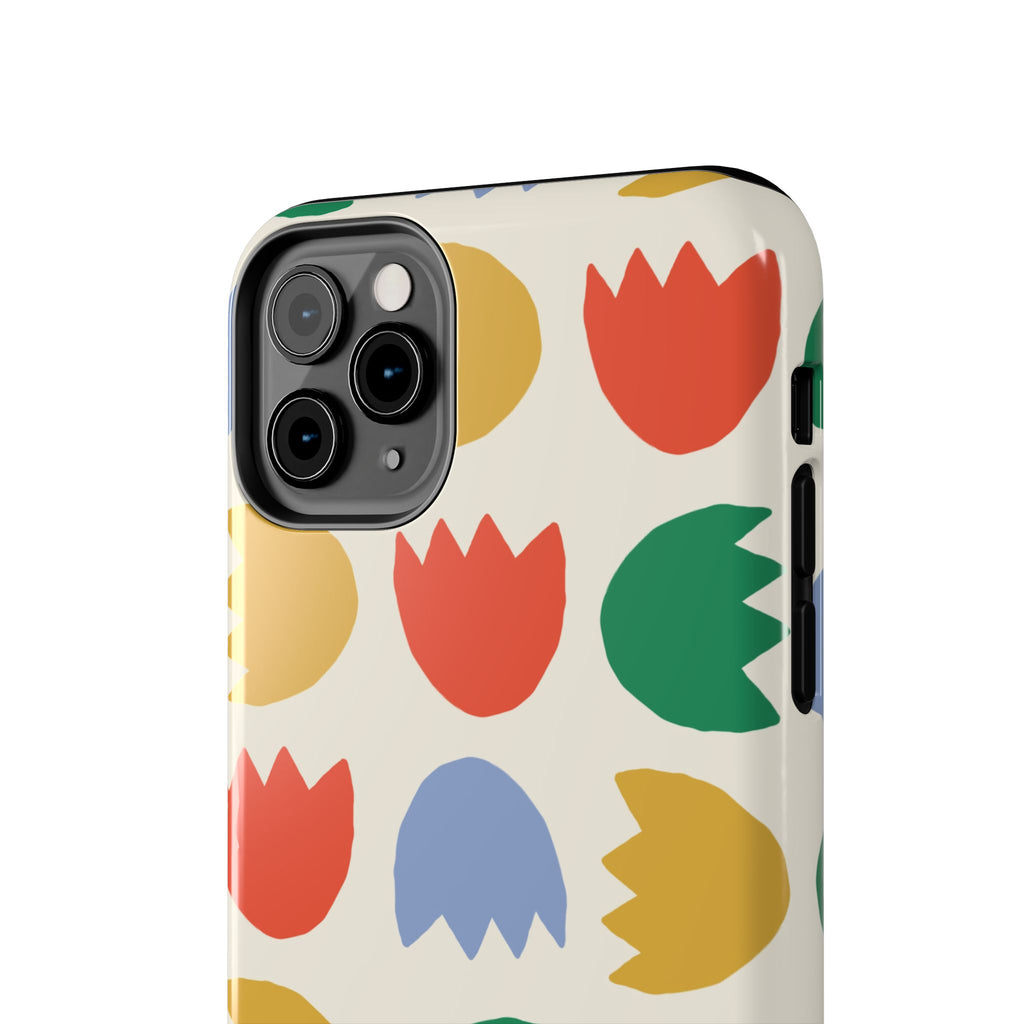 Tough Phone Case — Retro Tulip Pattern Green Floral Protective Cover