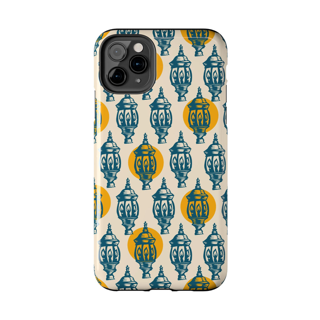 Tough Phone Case — Blue & Mustard Lantern Pattern Slim Protective Cover