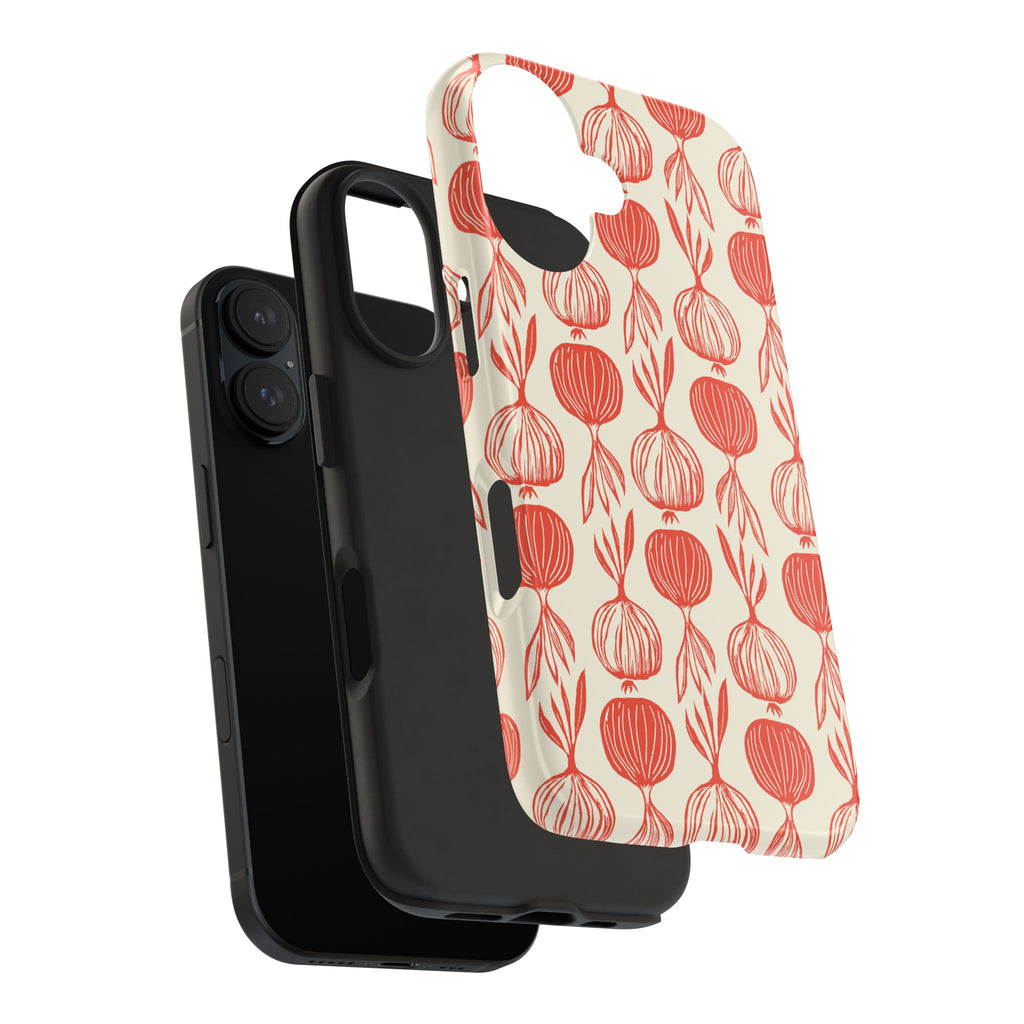 Floral Onion Pattern Tough Phone Case — Red Botanical Protective Phone Cover