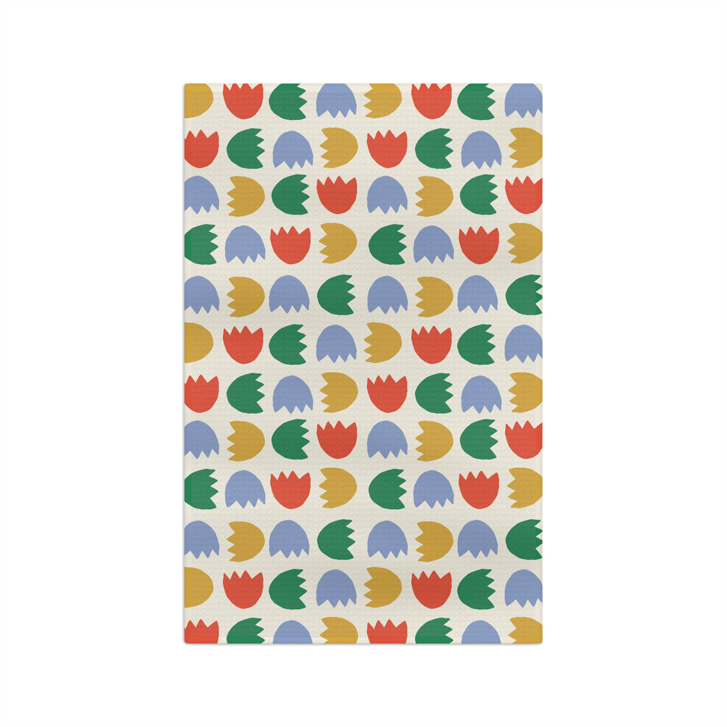 Colorful Tulip Pattern Microfiber Tea Towel — Retro Floral Kitchen Towel
