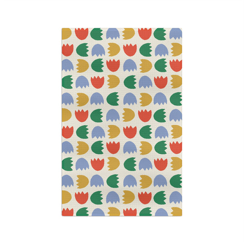 Colorful Tulip Pattern Microfiber Tea Towel — Retro Floral Kitchen Towel