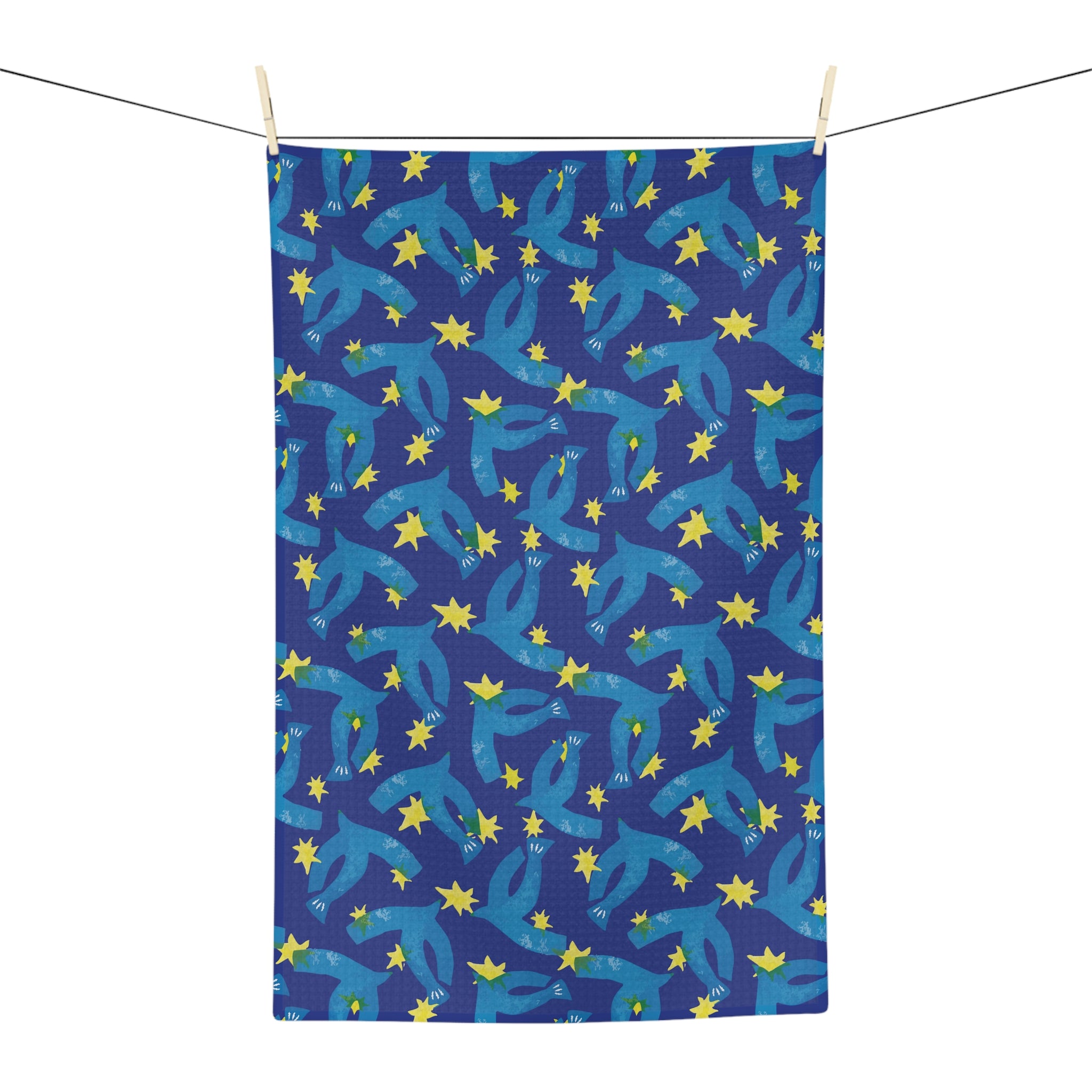Blue Birds & Stars Microfiber Tea Towel — Custom Kitchen Towel