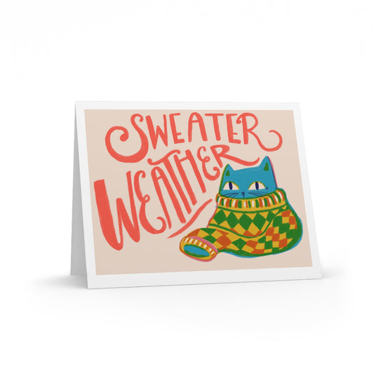 Cozy Greeting Cards Set - 'Sweater Weather' Collection for Fall Celebrations, Warm Wishes, Birthday, Friendship, Seasonal Greetings
