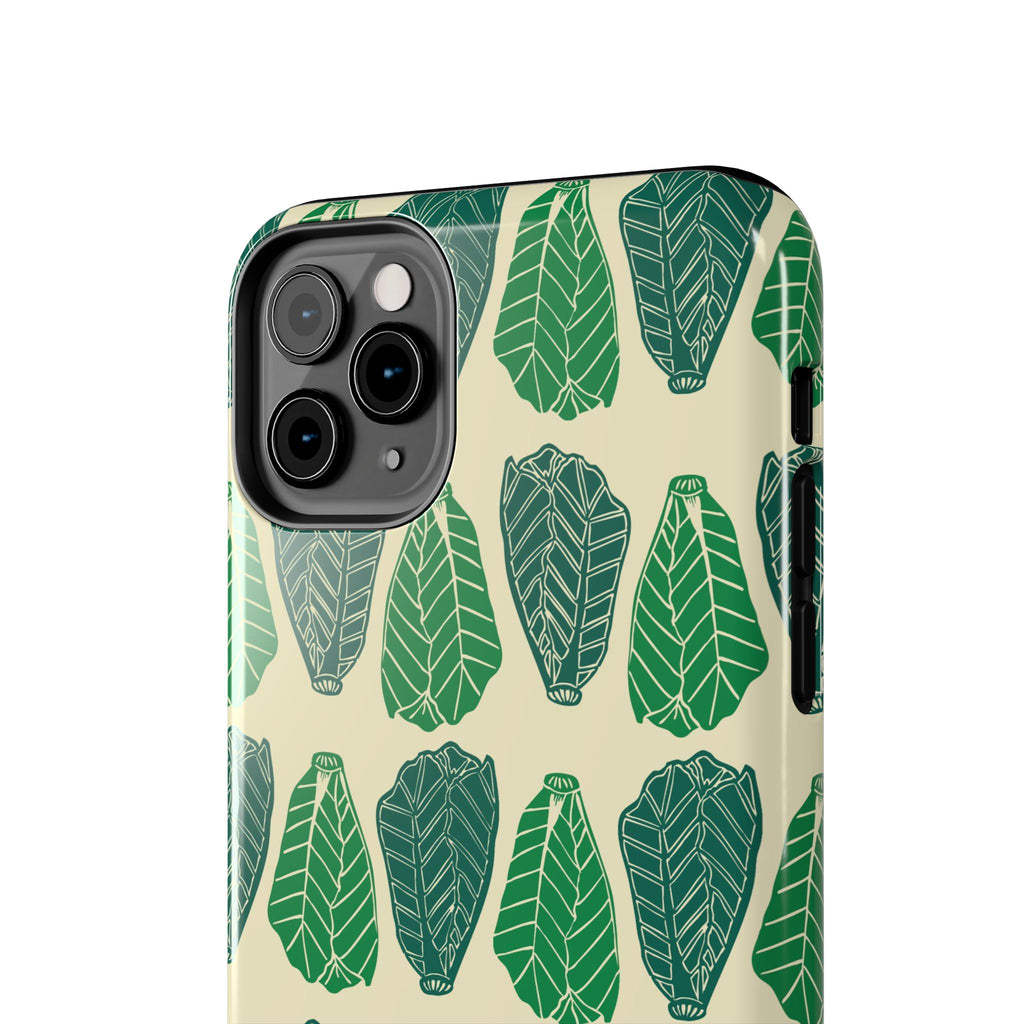 Leaf Pattern Tough Phone Case — Green Botanical Protective Phone Cover