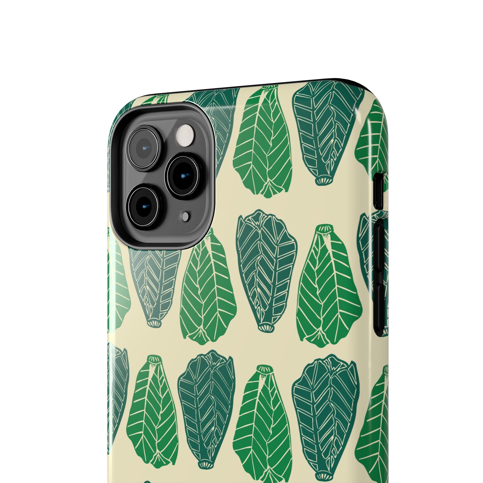 Leaf Pattern Tough Phone Case — Green Botanical Protective Phone Cover