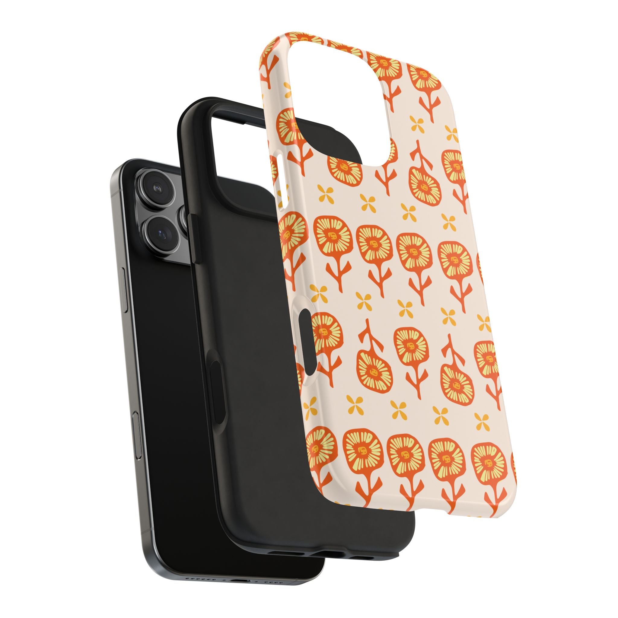 Retro Orange Floral Tough Phone Case — Durable Protective Phone Cover