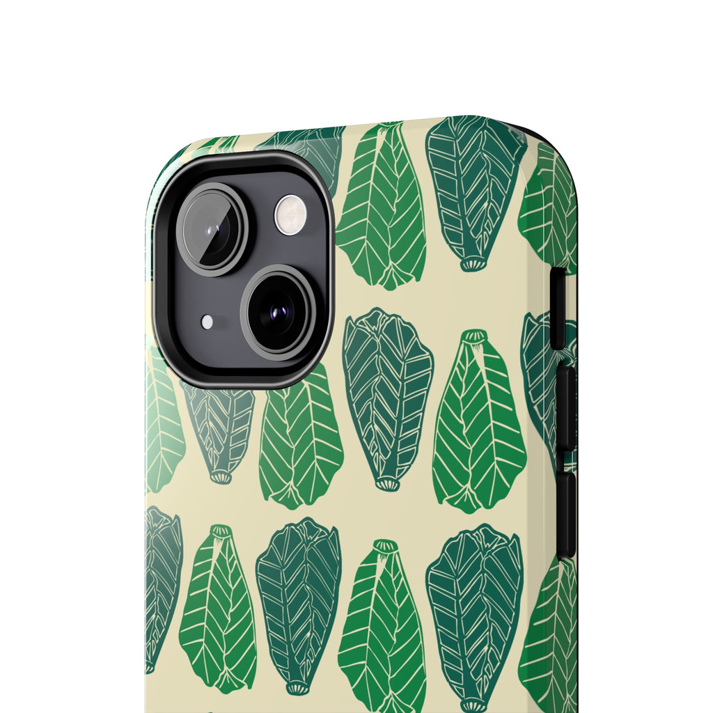 Leaf Pattern Tough Phone Case — Green Botanical Protective Phone Cover