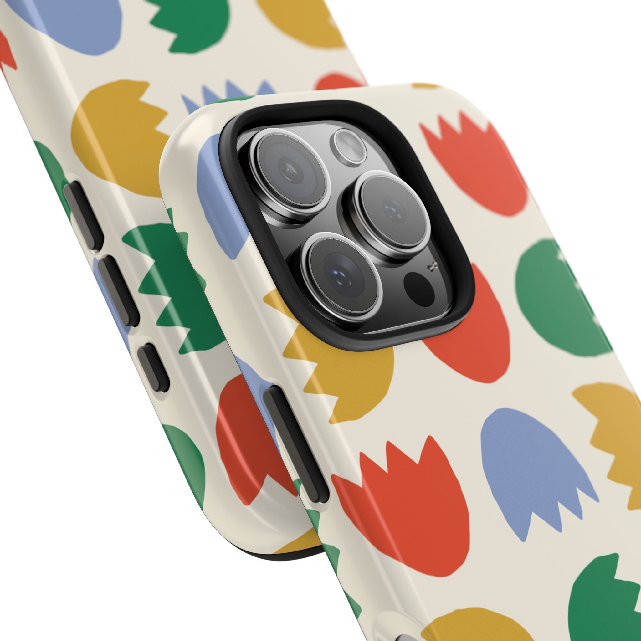 Tough Phone Case — Retro Tulip Pattern Green Floral Protective Cover
