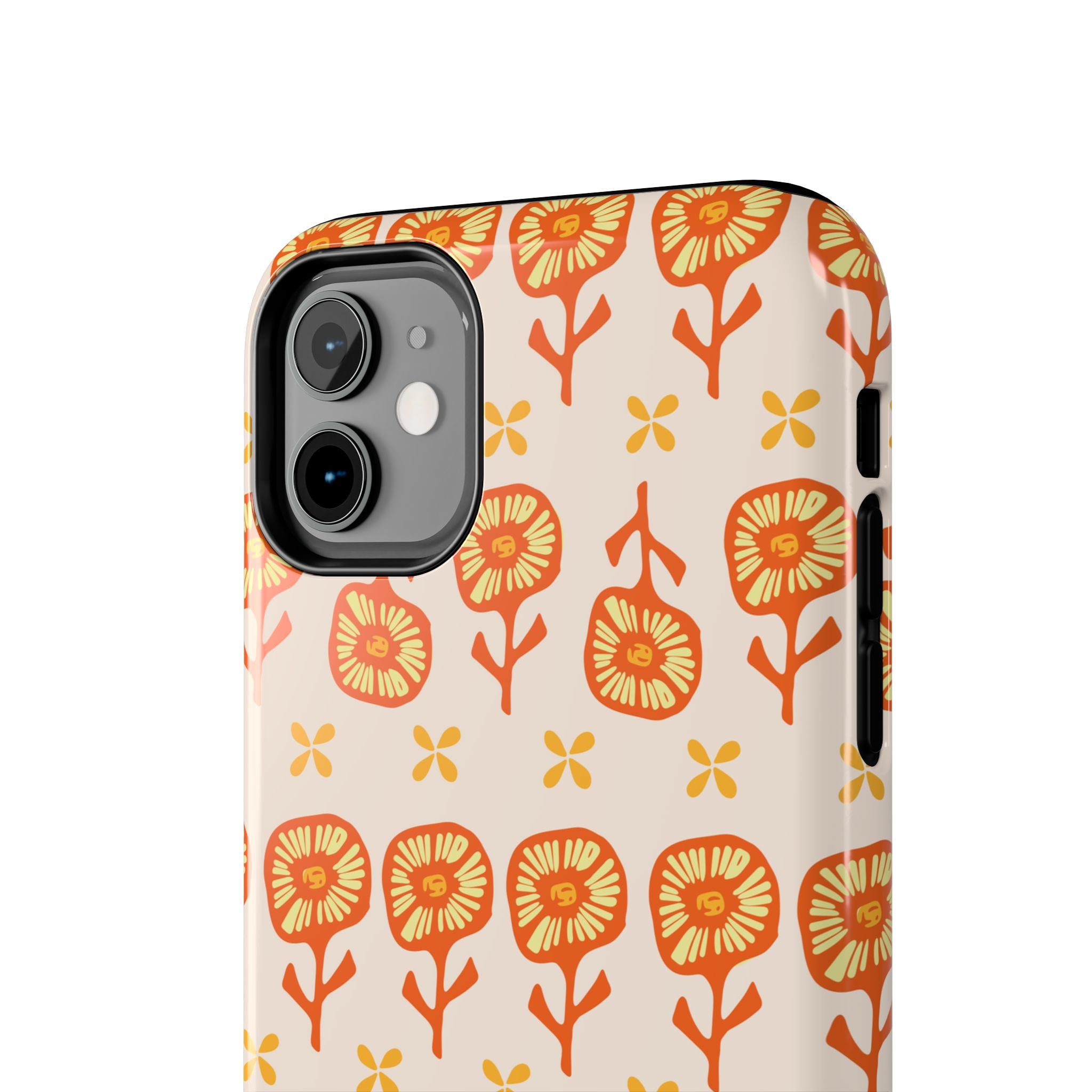 Retro Orange Floral Tough Phone Case — Durable Protective Phone Cover