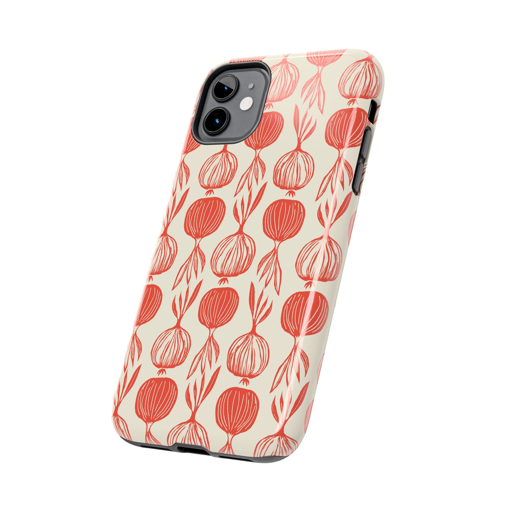 Floral Onion Pattern Tough Phone Case — Red Botanical Protective Phone Cover
