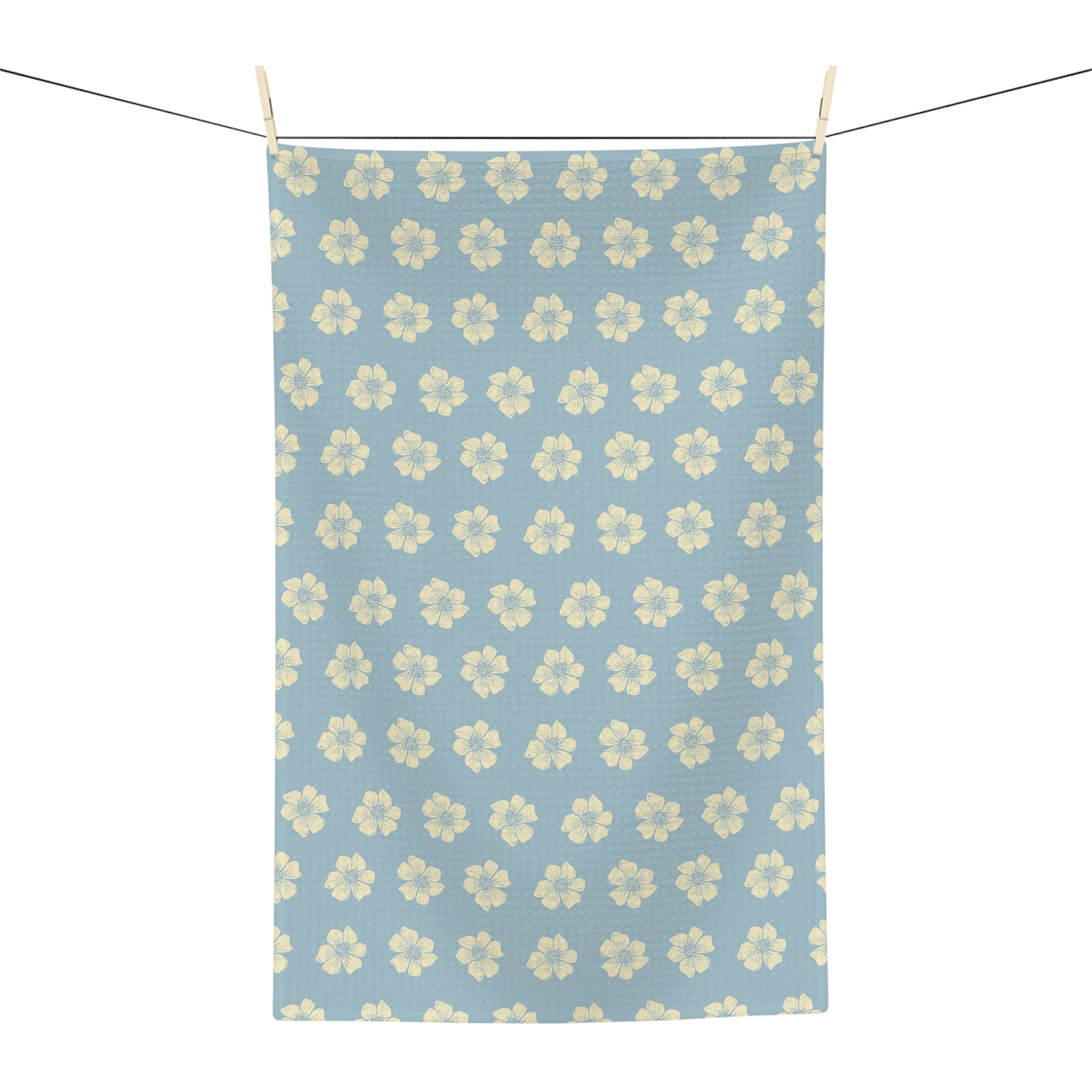 Floral Microfiber Tea Towel — Pale Blue Vintage Daisy Pattern