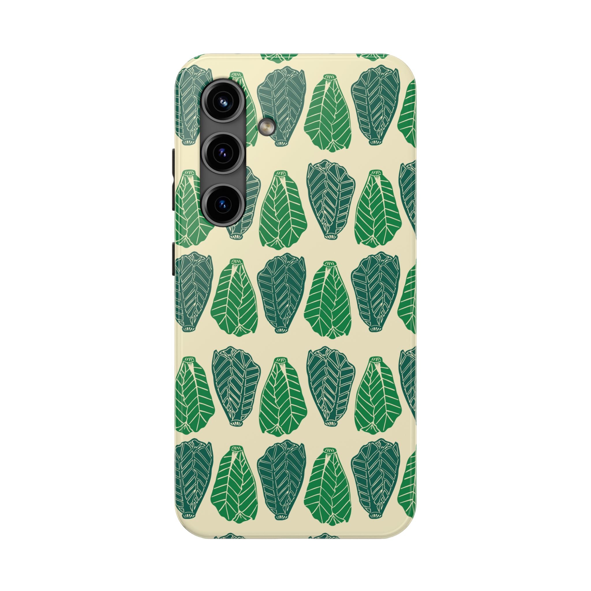 Leaf Pattern Tough Phone Case — Green Botanical Protective Phone Cover