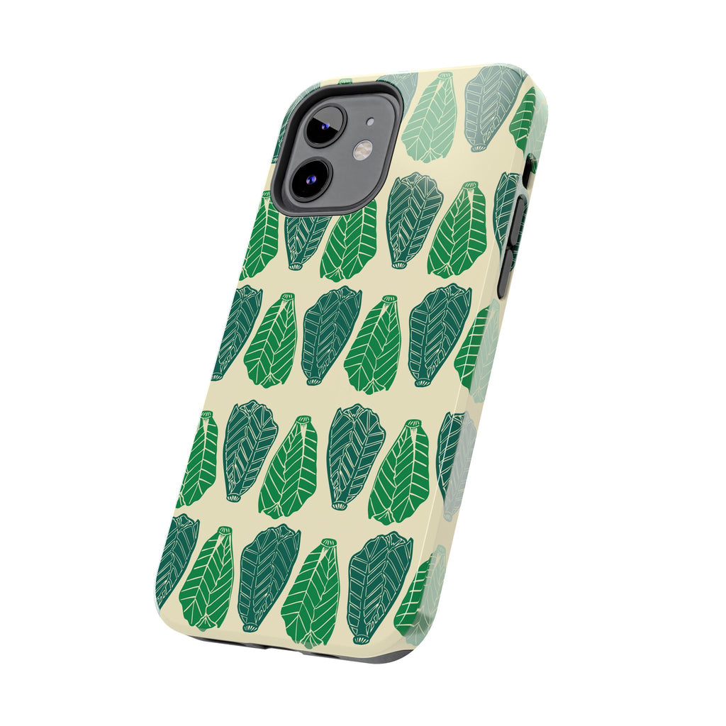Leaf Pattern Tough Phone Case — Green Botanical Protective Phone Cover