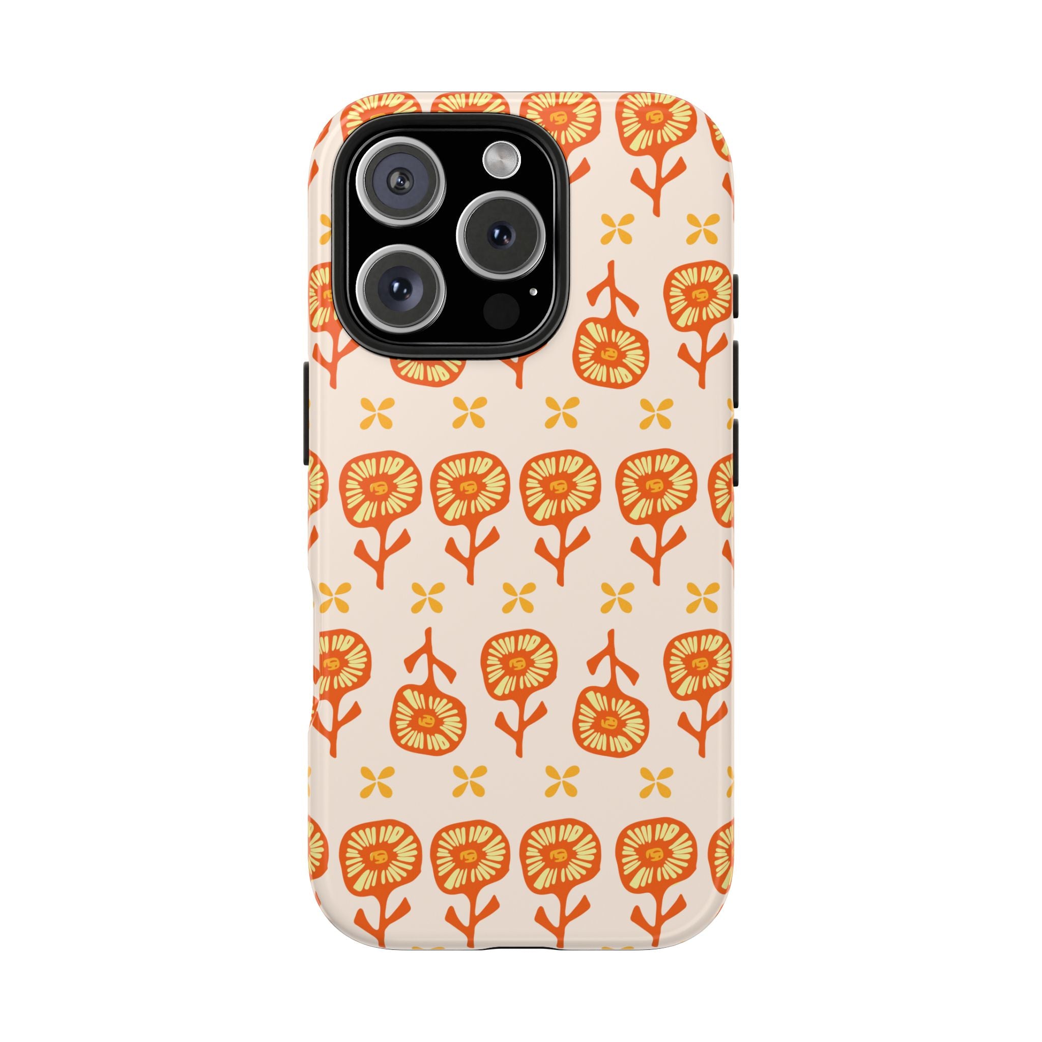 Retro Orange Floral Tough Phone Case — Durable Protective Phone Cover