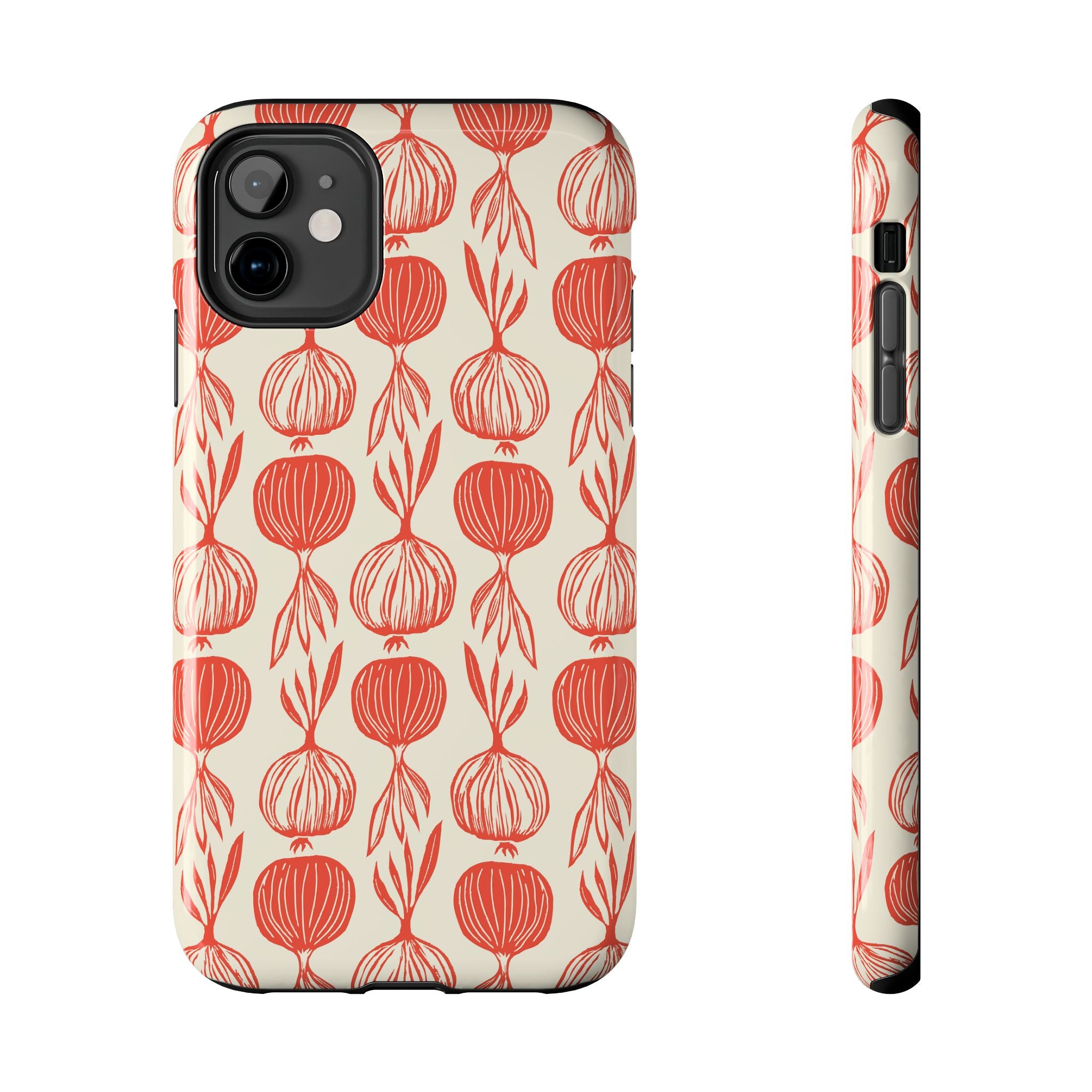 Floral Onion Pattern Tough Phone Case — Red Botanical Protective Phone Cover