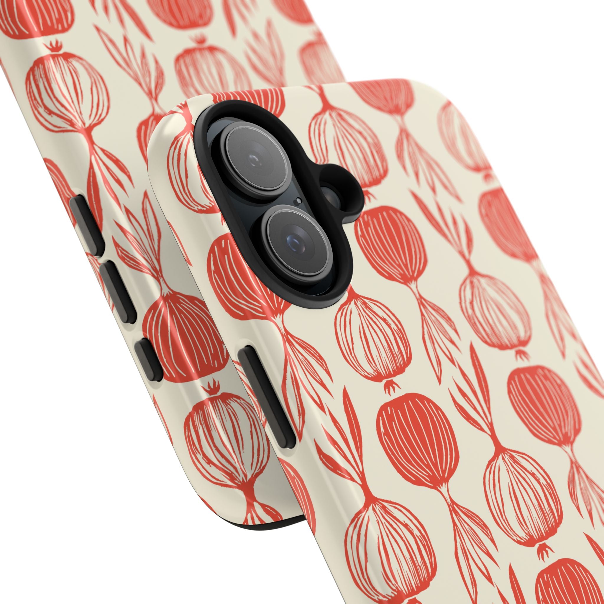 Floral Onion Pattern Tough Phone Case — Red Botanical Protective Phone Cover