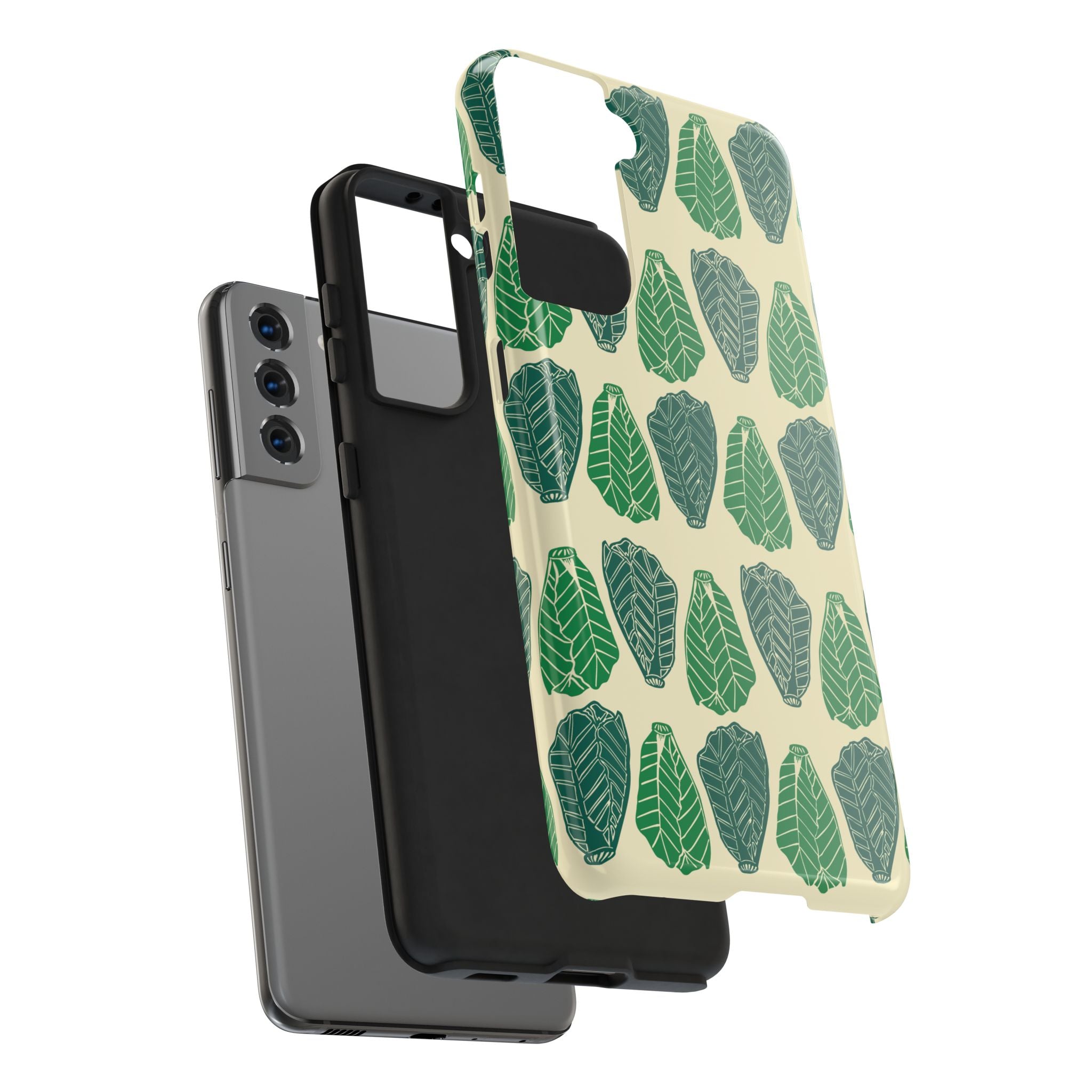 Leaf Pattern Tough Phone Case — Green Botanical Protective Phone Cover