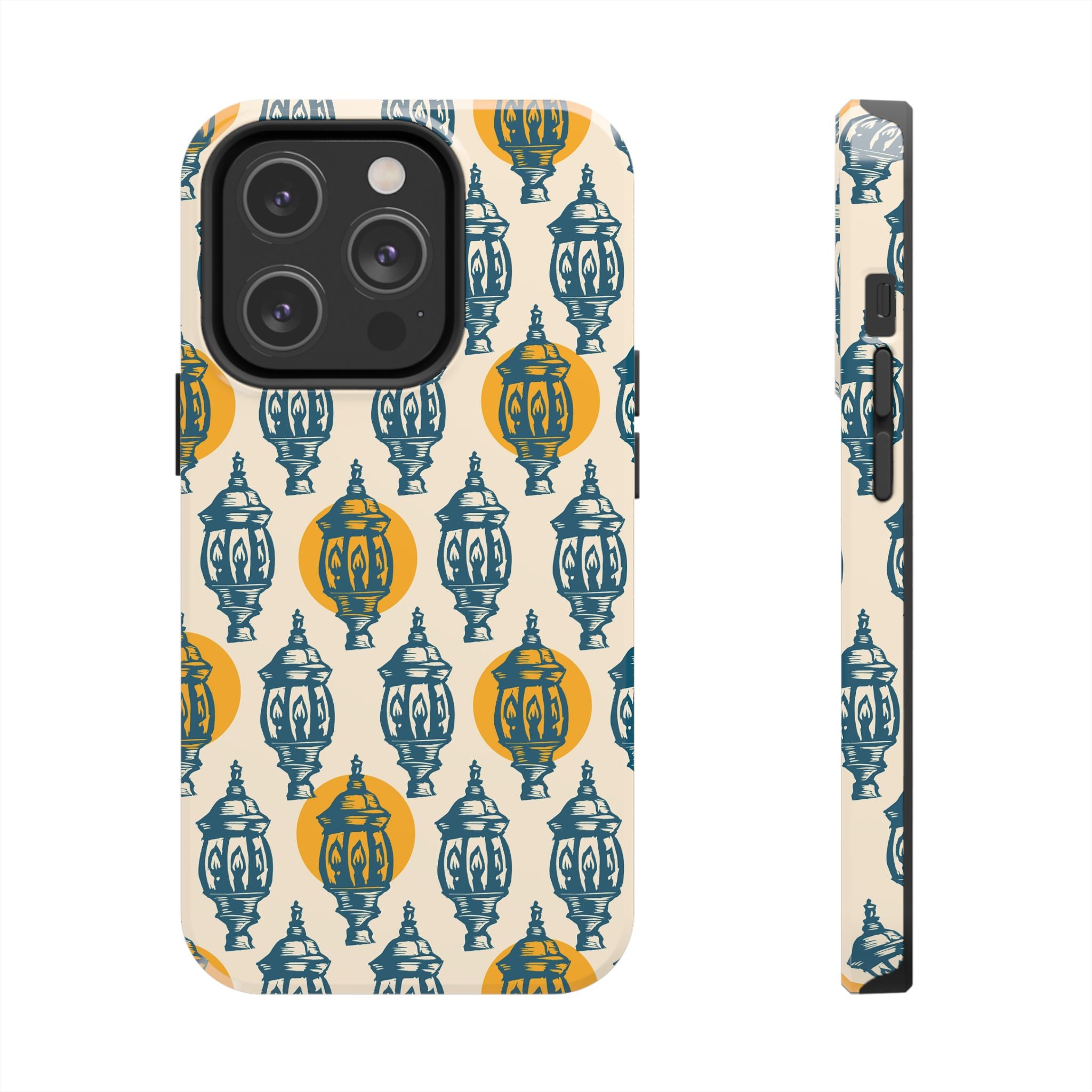 Tough Phone Case — Blue & Mustard Lantern Pattern Slim Protective Cover