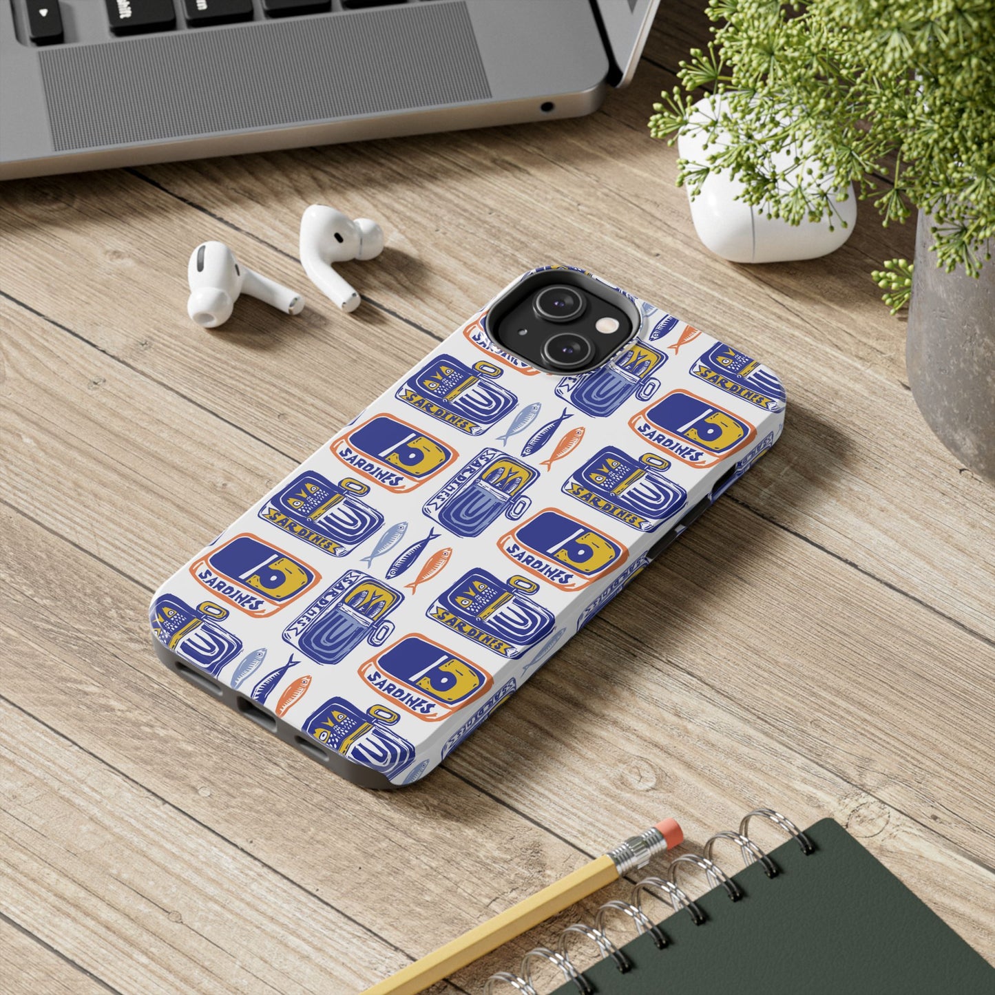 Tinned Fish Orange Blue and Yellow Phone Case - Nautical Fisherman Aesthetic Tough Phone Case for Summer