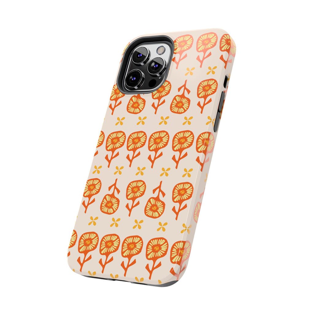 Retro Orange Floral Tough Phone Case — Durable Protective Phone Cover