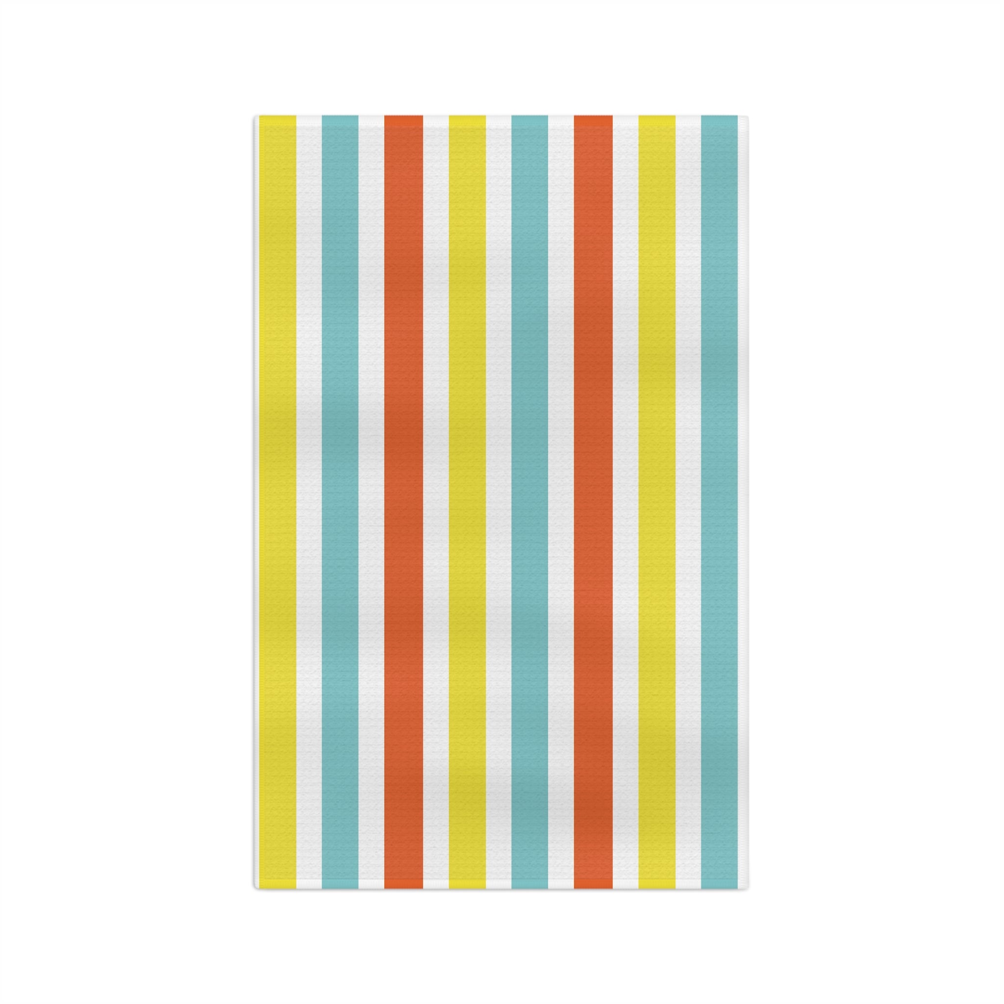 Striped Microfiber Tea Towel — Retro Coastal Blue, Coral & Yellow Kitchen Towel