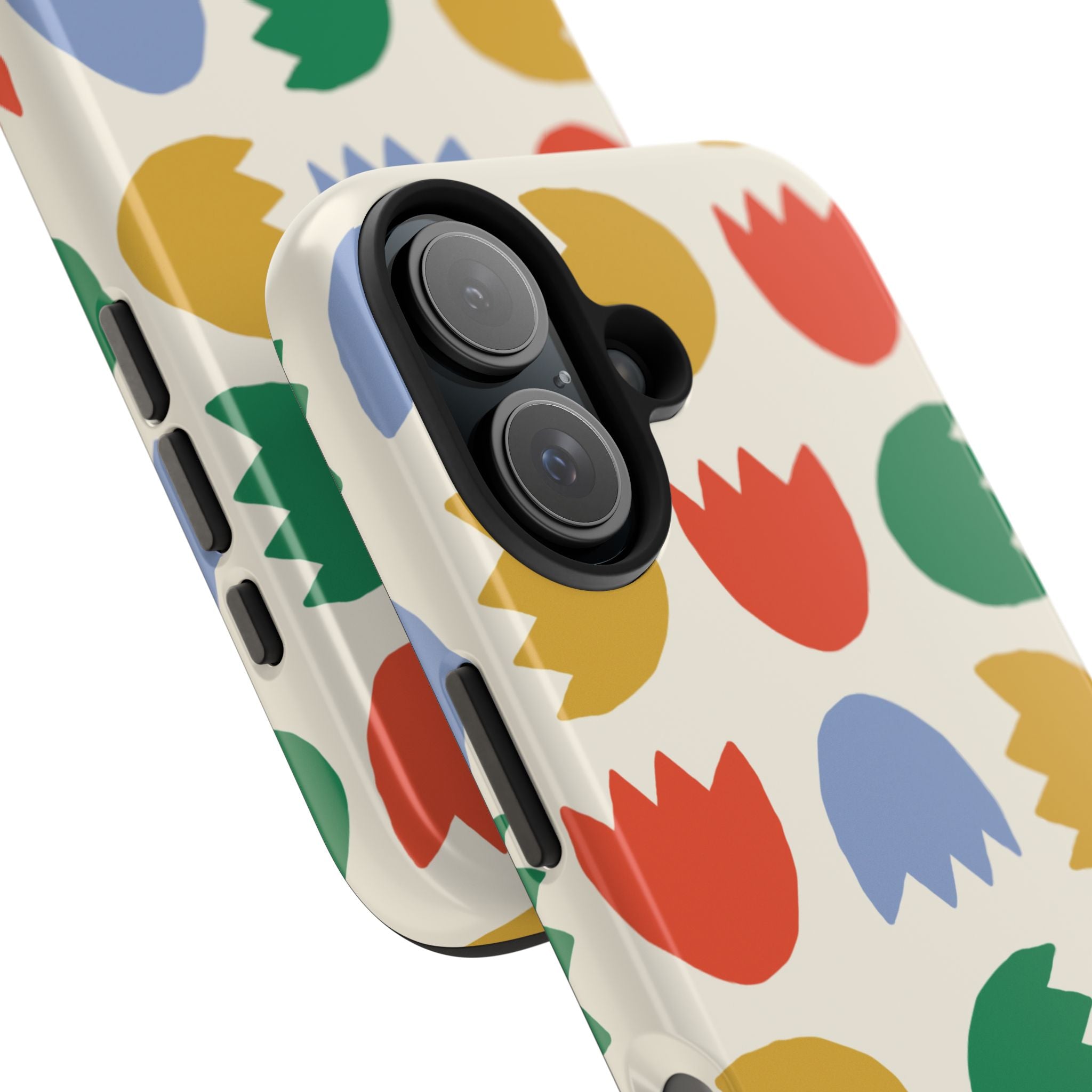Tough Phone Case — Retro Tulip Pattern Green Floral Protective Cover