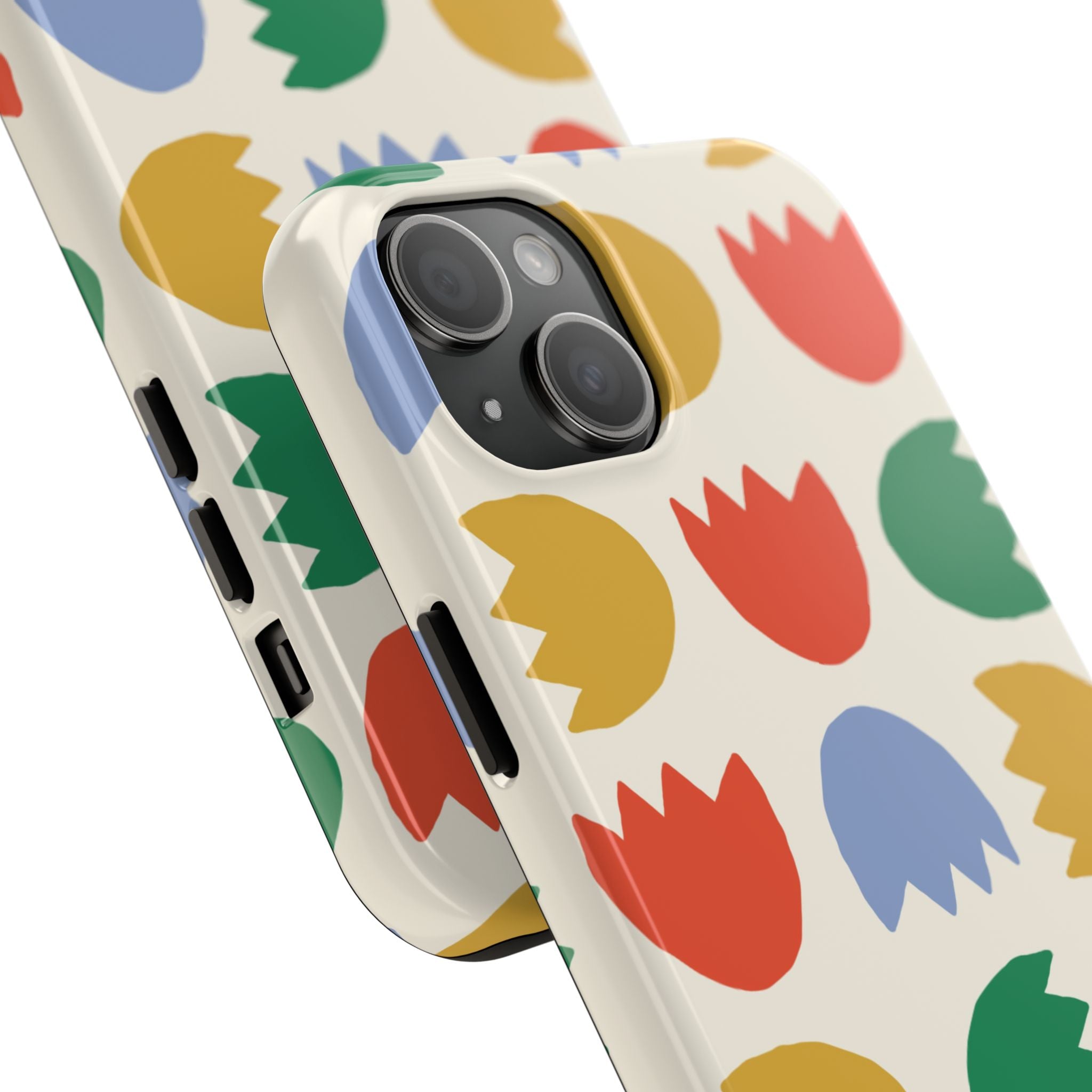 Tough Phone Case — Retro Tulip Pattern Green Floral Protective Cover