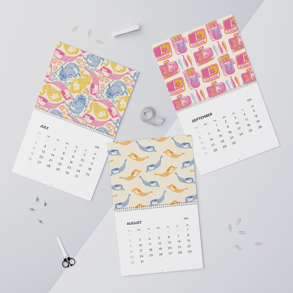 2026 Modern Folk Pattern Wall Calendar – Floral & Illustrative Kitchen Art
