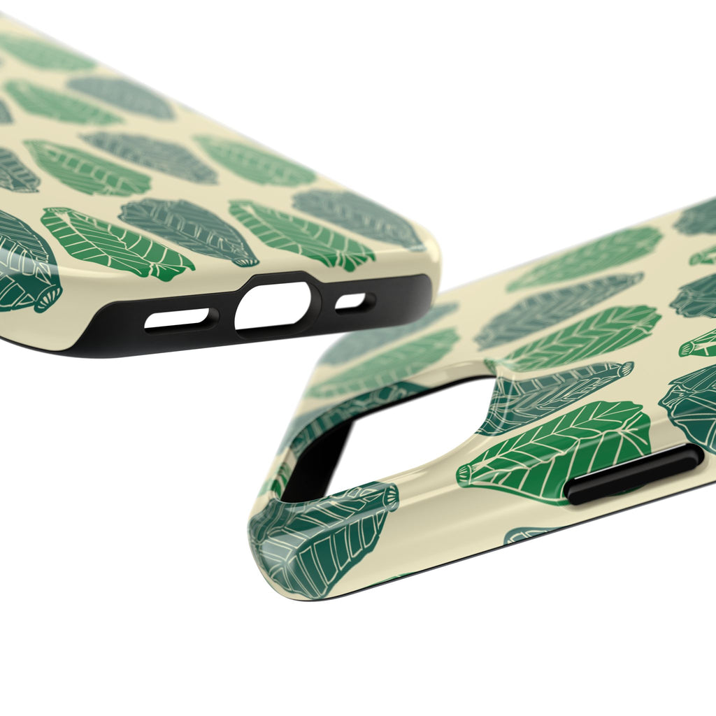 Leaf Pattern Tough Phone Case — Green Botanical Protective Phone Cover