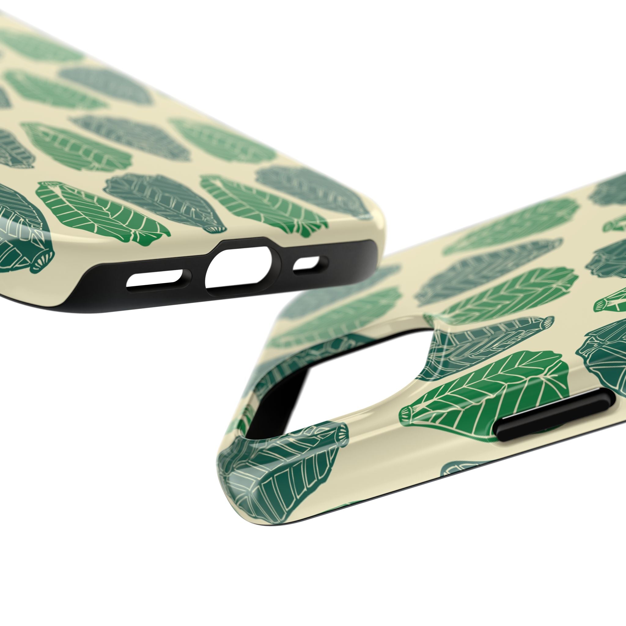 Leaf Pattern Tough Phone Case — Green Botanical Protective Phone Cover