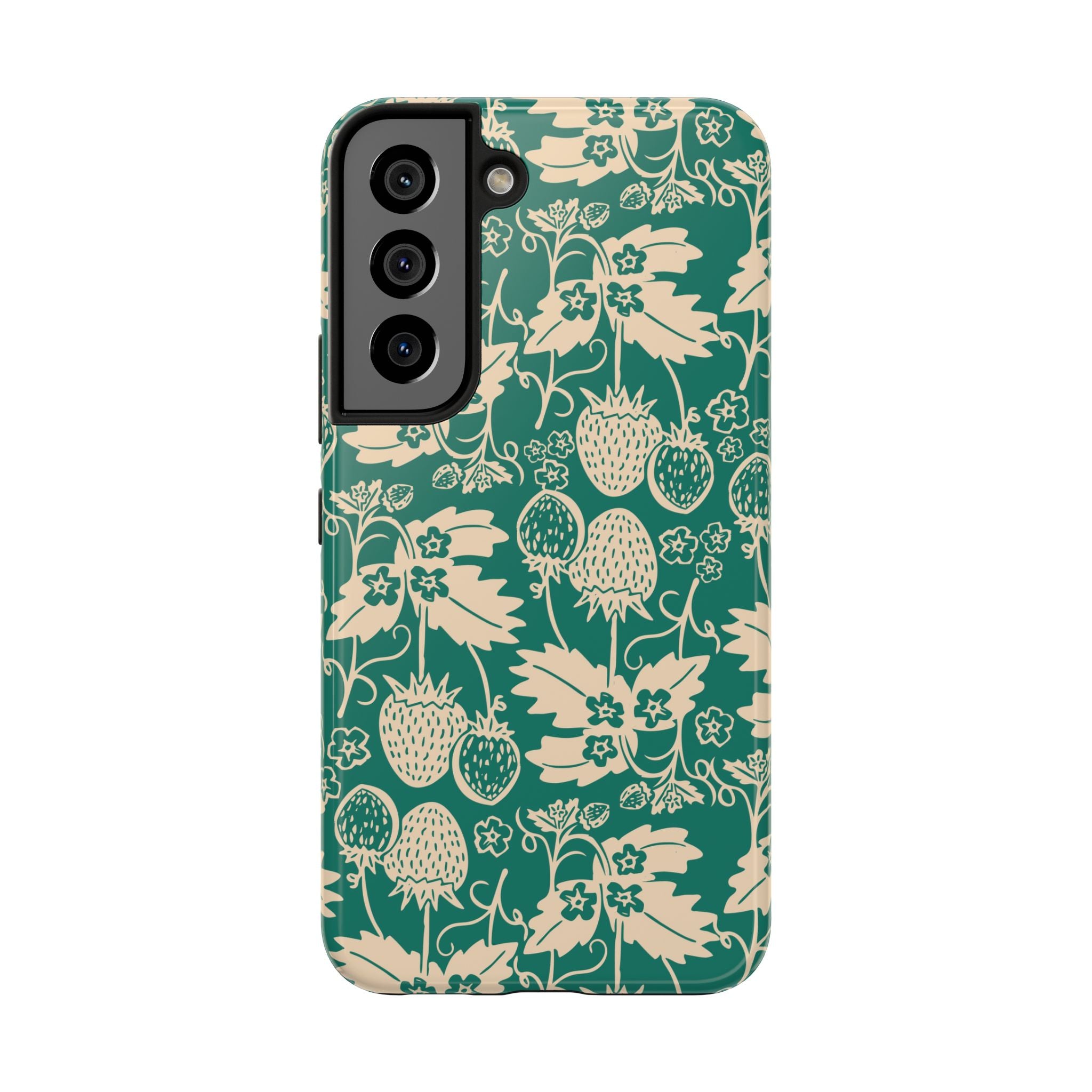 Floral Strawberry Tough Phone Case — Vintage Green Botanical Protection