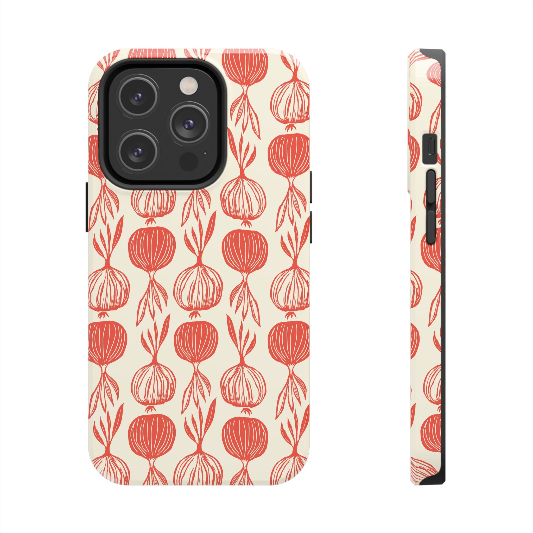 Floral Onion Pattern Tough Phone Case — Red Botanical Protective Phone Cover
