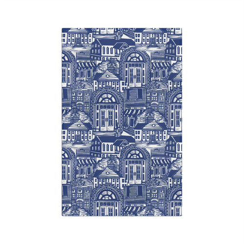 Blue Cottage Pattern Microfiber Tea Towel — Vintage Coastal House Design