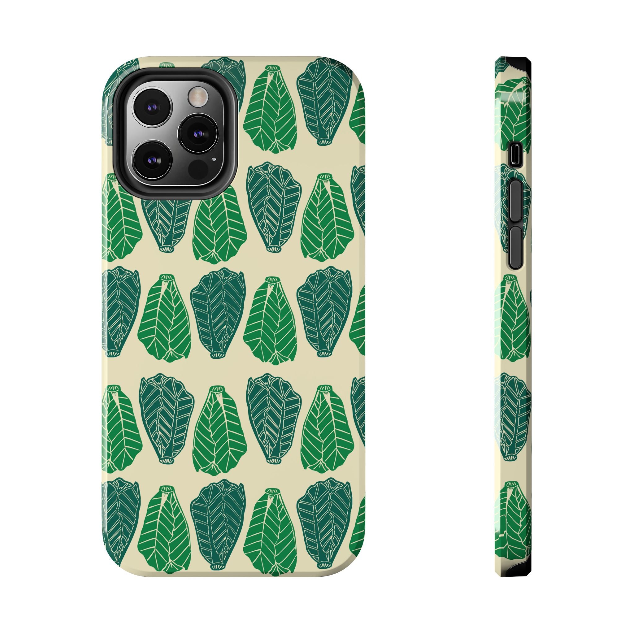 Leaf Pattern Tough Phone Case — Green Botanical Protective Phone Cover