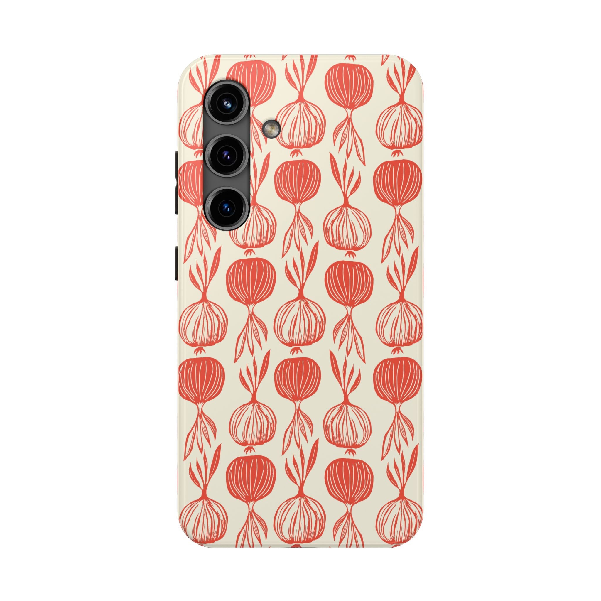 Floral Onion Pattern Tough Phone Case — Red Botanical Protective Phone Cover