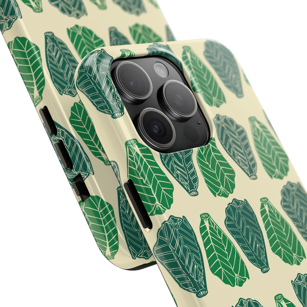 Leaf Pattern Tough Phone Case — Green Botanical Protective Phone Cover