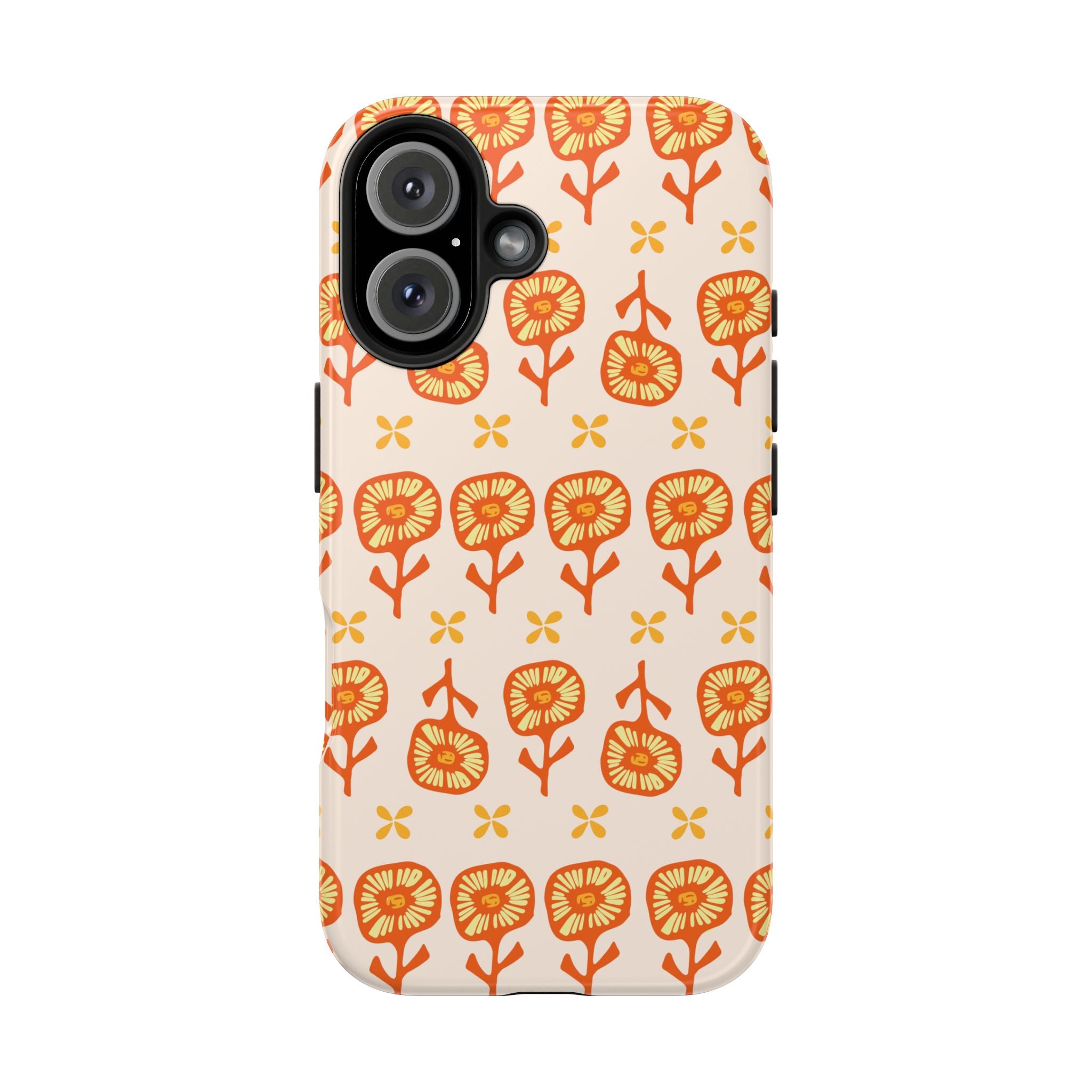 Retro Orange Floral Tough Phone Case — Durable Protective Phone Cover