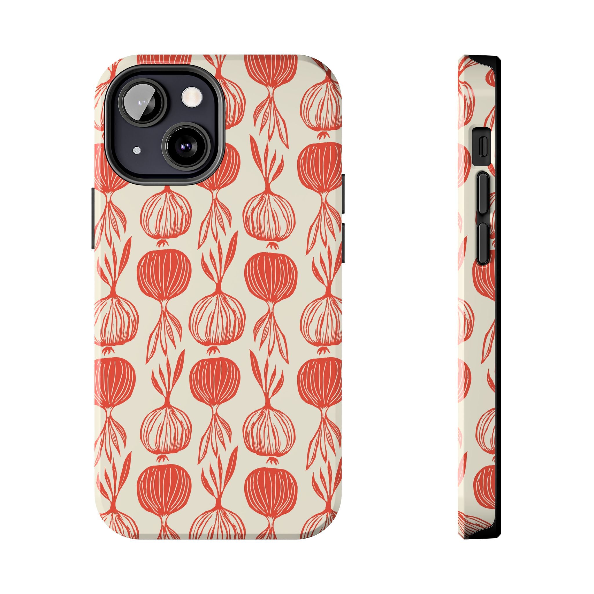 Floral Onion Pattern Tough Phone Case — Red Botanical Protective Phone Cover