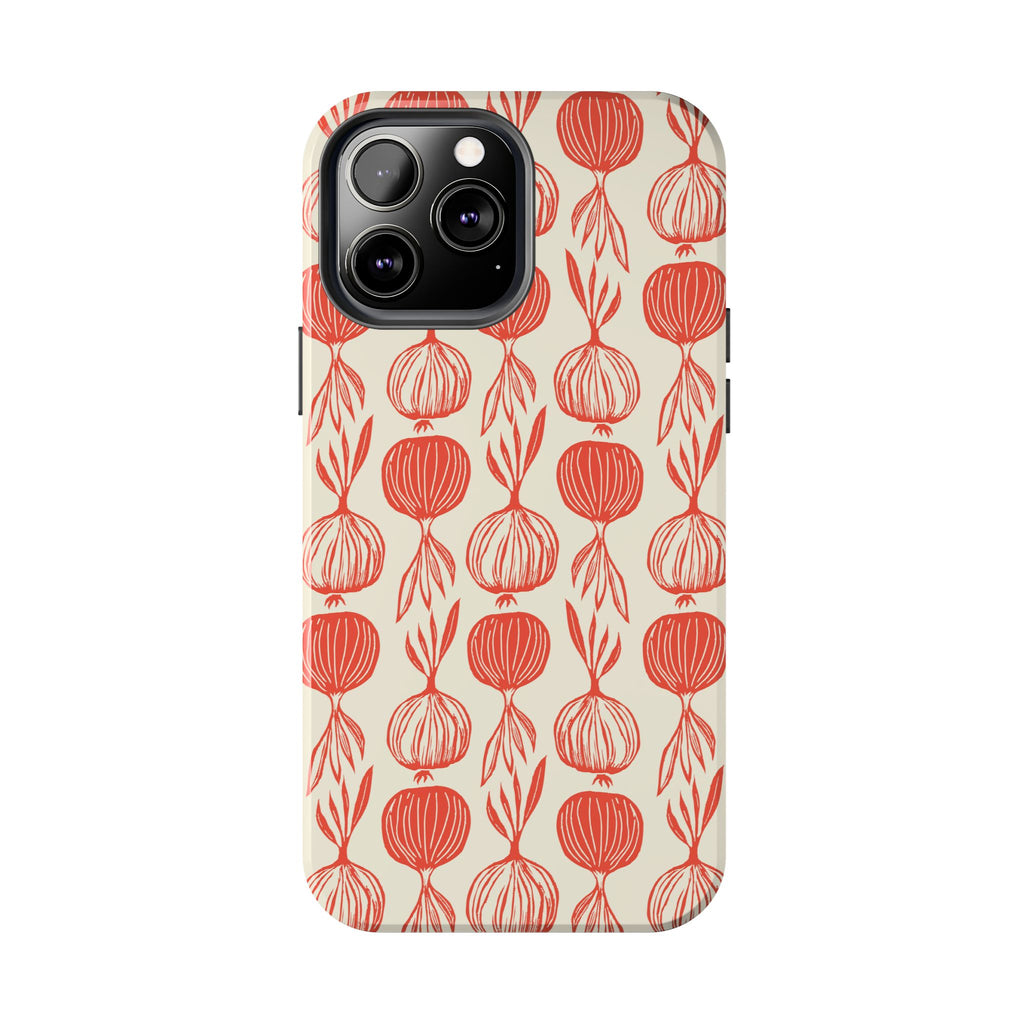 Floral Onion Pattern Tough Phone Case — Red Botanical Protective Phone Cover