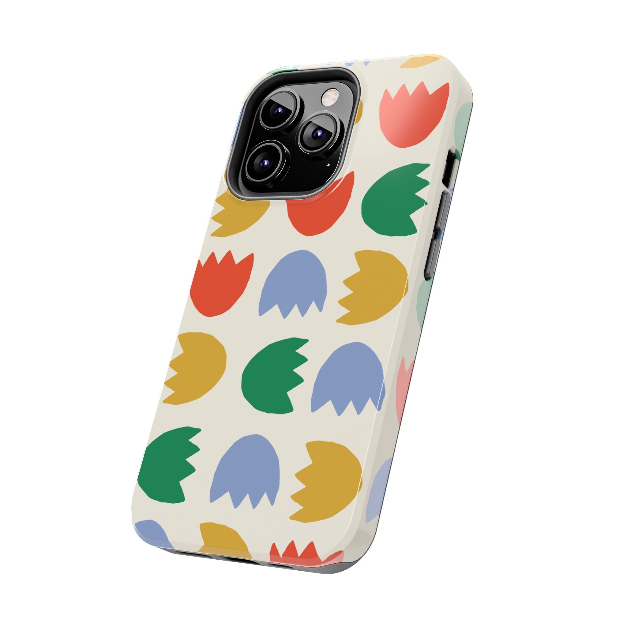 Tough Phone Case — Retro Tulip Pattern Green Floral Protective Cover