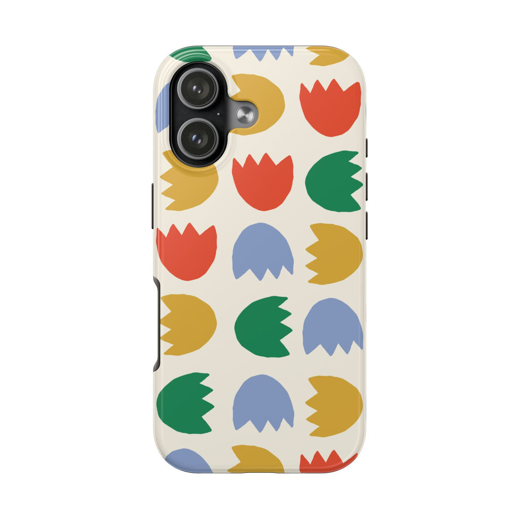 Tough Phone Case — Retro Tulip Pattern Green Floral Protective Cover