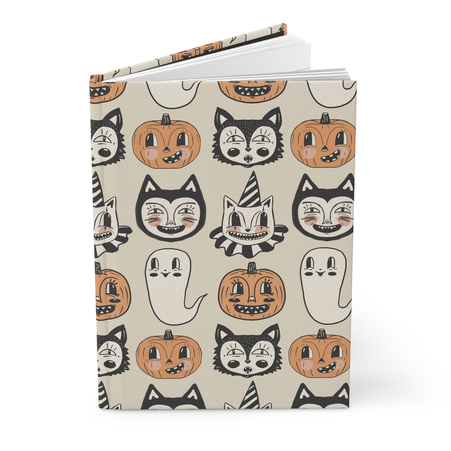 Whimsical Halloween Hardcover Journal, Cute Ghosts & Pumpkins, Spooky Season Notebook, Fall Writing Journal, Gift for Kids