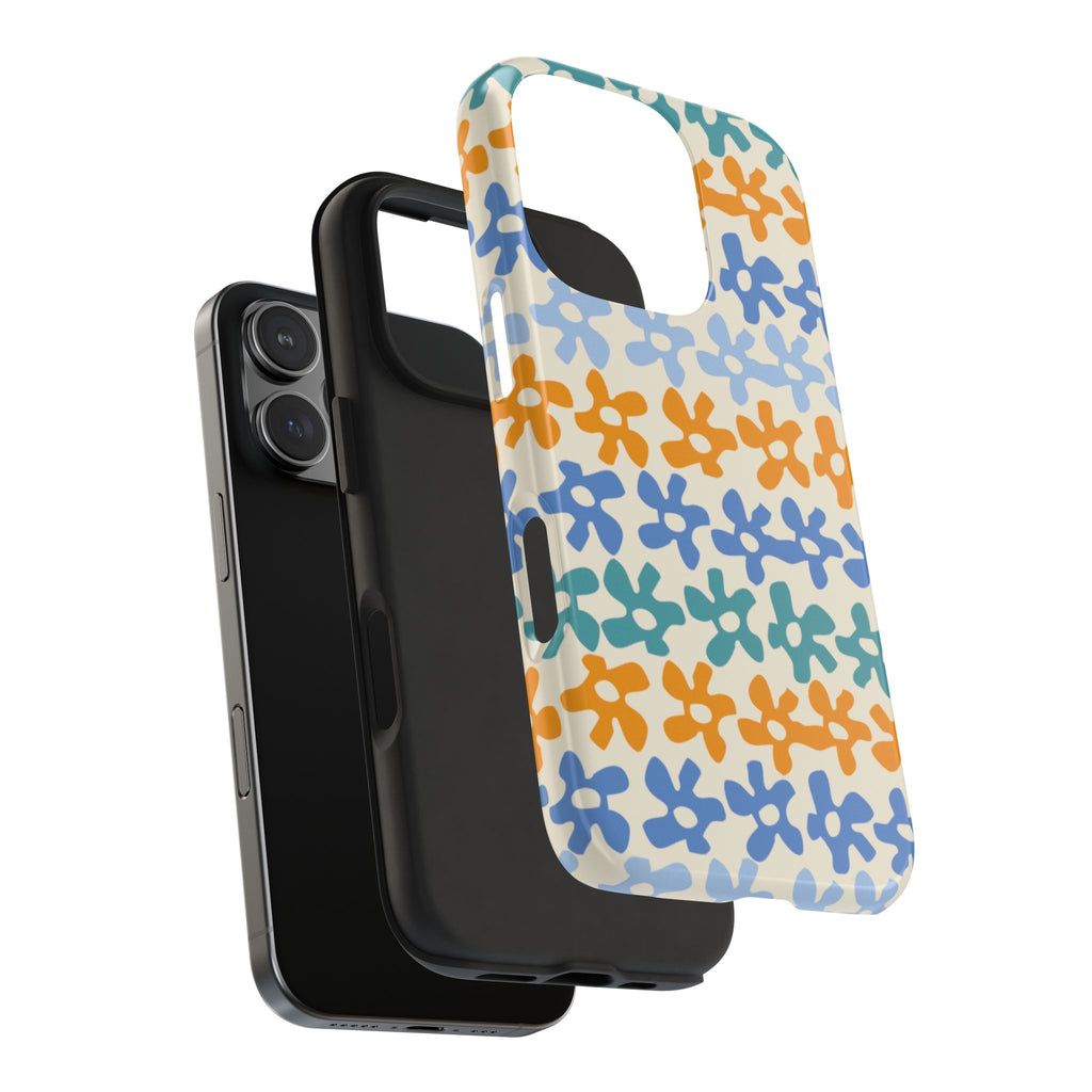Floral Stripe Tough Phone Case — Colorful Retro Doodle Protection