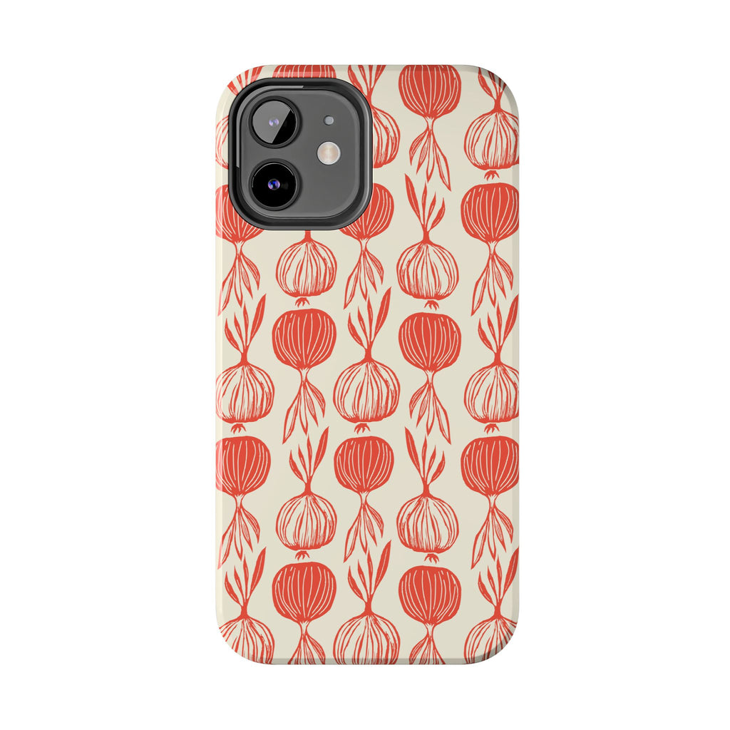 Floral Onion Pattern Tough Phone Case — Red Botanical Protective Phone Cover