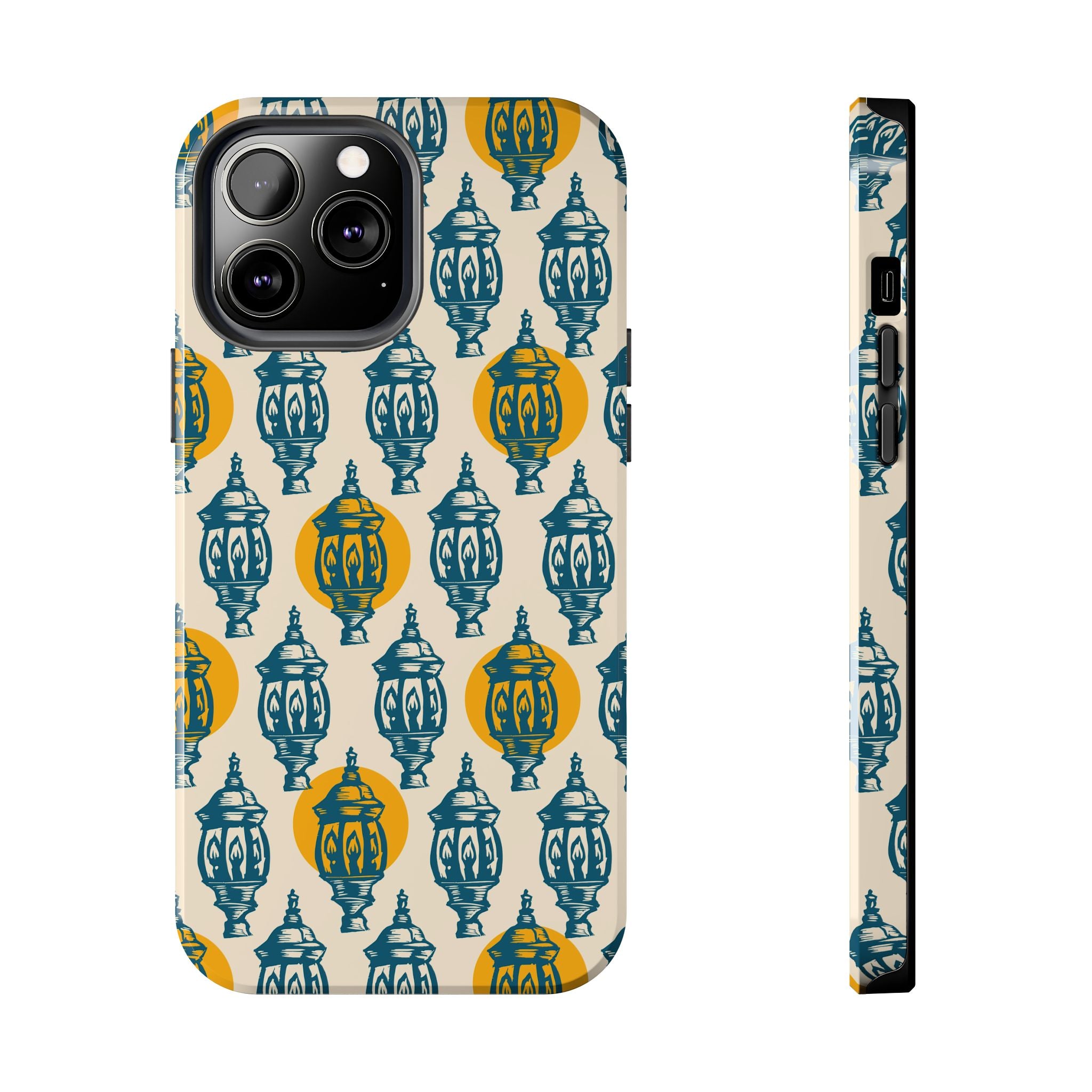 Tough Phone Case — Blue & Mustard Lantern Pattern Slim Protective Cover
