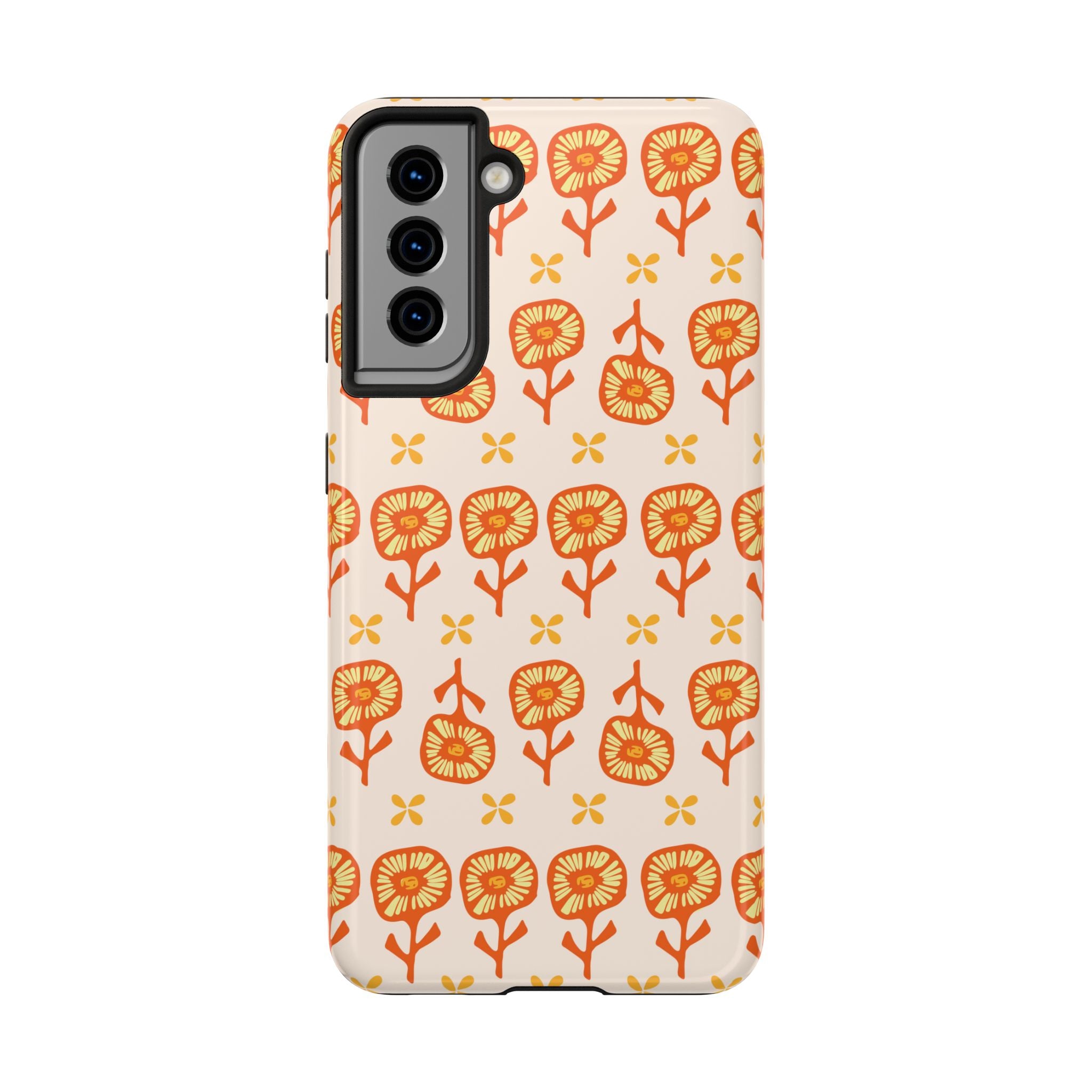 Retro Orange Floral Tough Phone Case — Durable Protective Phone Cover