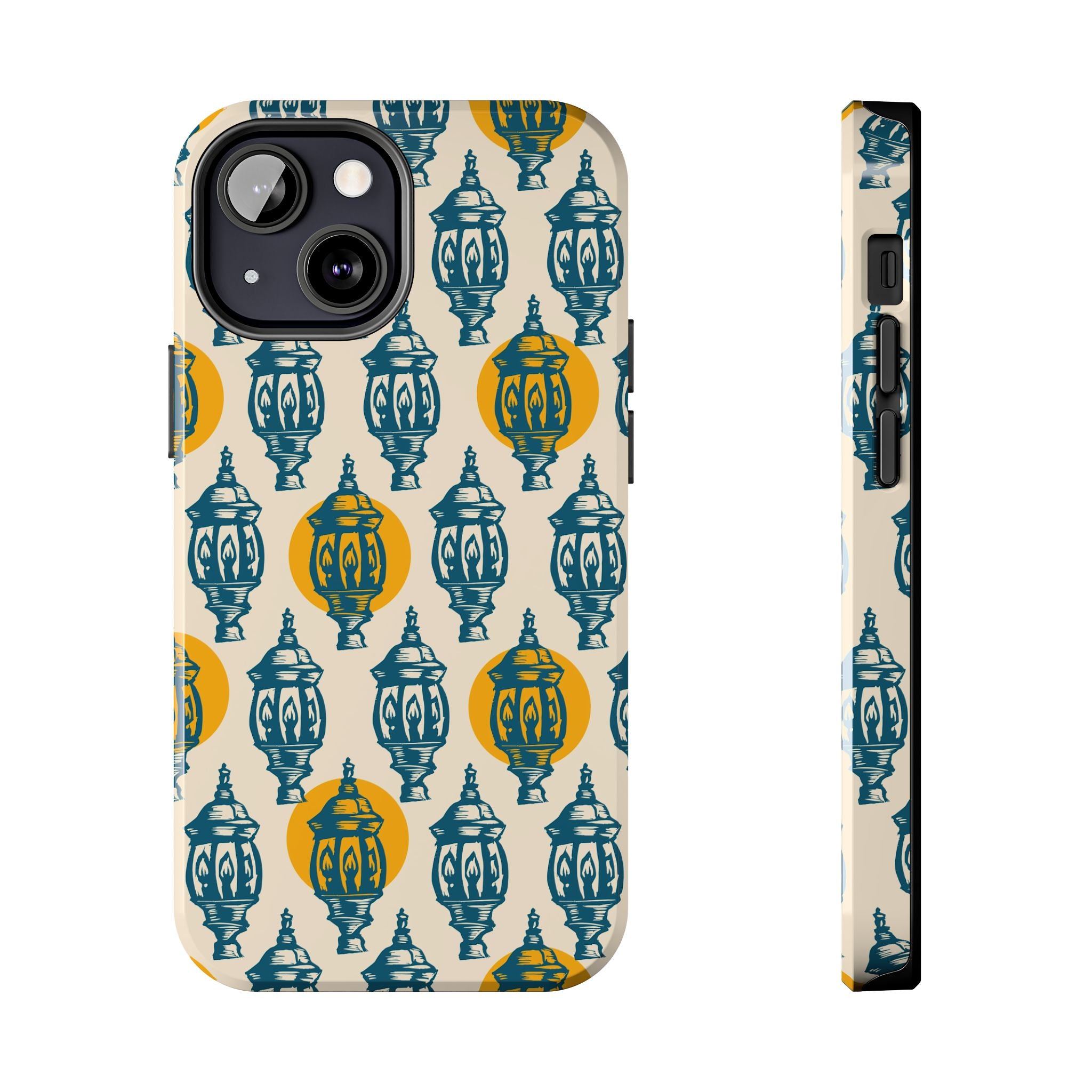 Tough Phone Case — Blue & Mustard Lantern Pattern Slim Protective Cover