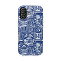 Doorway Cottage Pattern Tough Phone Case — Blue Architectural Houses Protective Cover