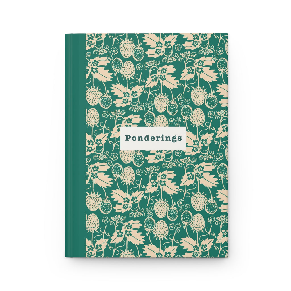 Floral Thistle Hardcover Journal — Botanical Green Strawberry Pattern